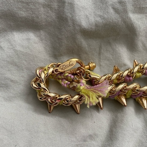 Ettika 18k Gold Plated Spike Pink Braided Bracelet - Picture 2 of 4